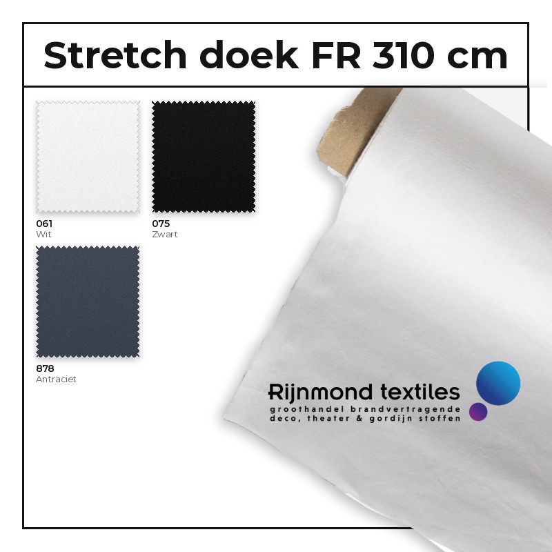 Brandvertragend stretchdoek 310 cm in wit, zwart en antraciet – Rijnmond Textiles