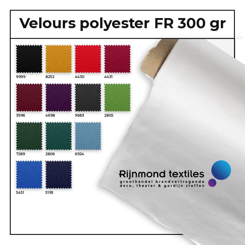 Brandvertragend velours polyester FR 300 gr/m² in 13 kleuren – Rijnmond Textiles