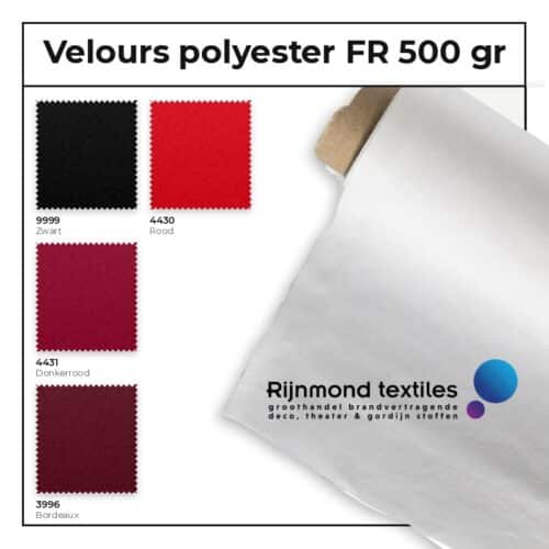 Zwaar velours polyester FR 500 gr/m² in zwart, rood, donkerrood en bordeaux – Rijnmond Textiles